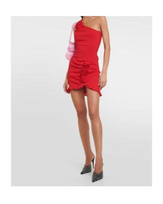 Blumarine Red Floral-Appliqué Crêpe Minidress