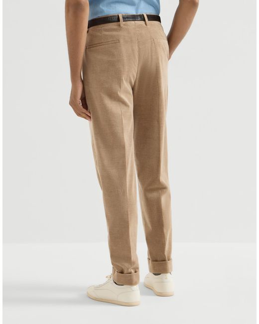 Brunello Cucinelli Natural Comfort Cotton And Cashmere Corduroy Trousers With Pleat for men