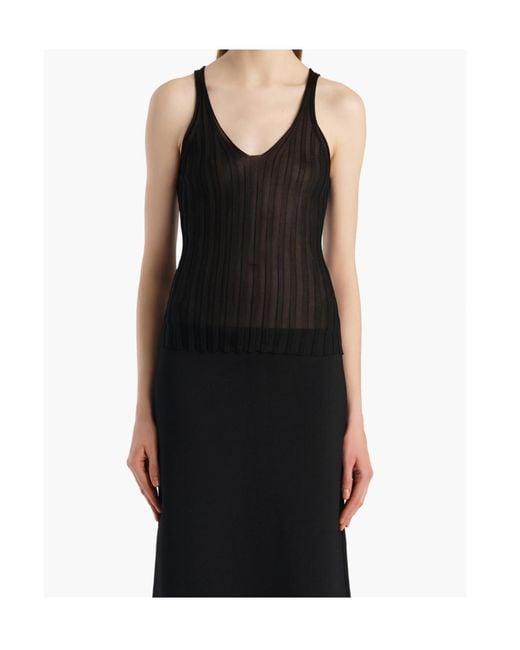 Khaite Black Ribbed V-Neck Knit Top