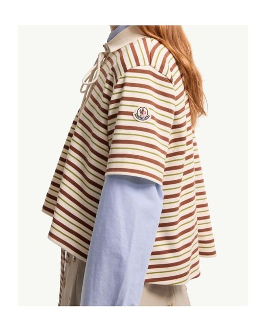 Moncler White Striped Polo Shirt