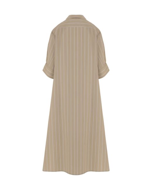 Jil Sander Natural Short-Sleeved Striped Dress