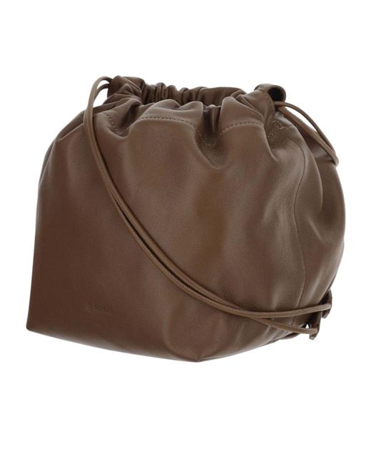 Jil Sander Brown Dumpling Drawstring Shoulder Bag