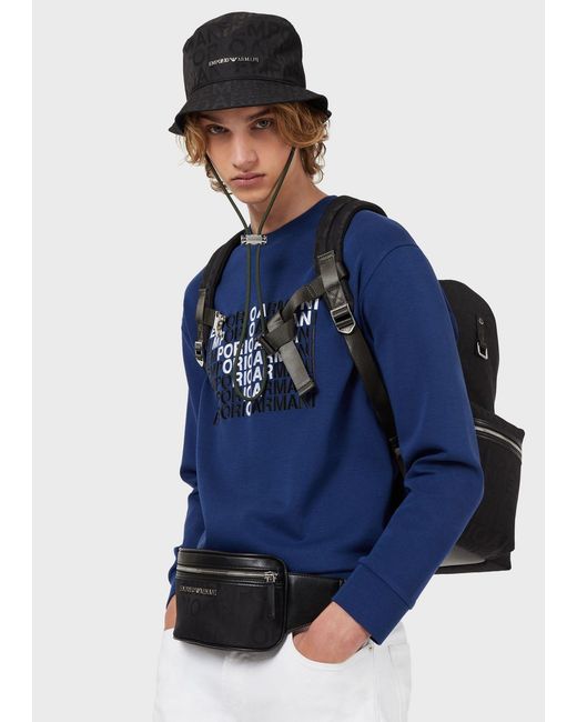 Emporio Armani Blue Logo-Printed Round-Neck Sweater for men