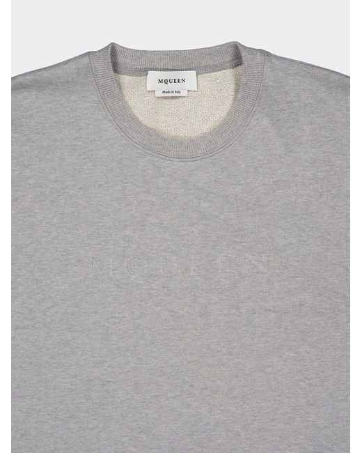 McQueen Gray Embossed-Logo Sweatshirt for men