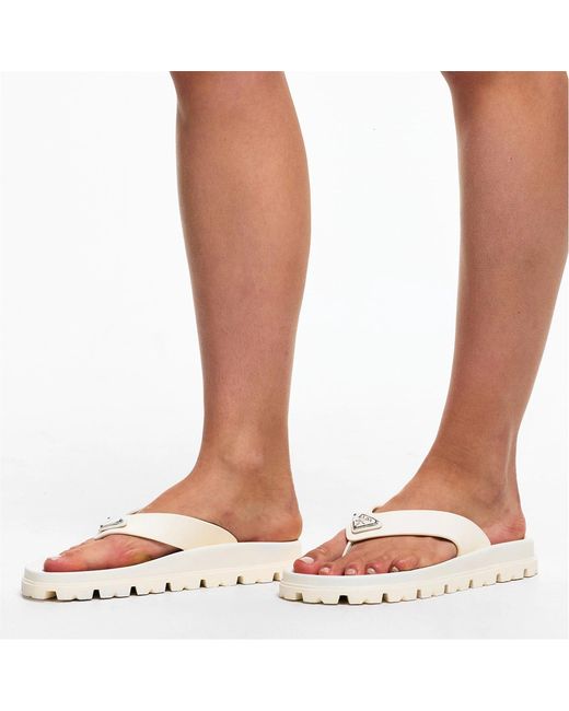 Prada White Logo Flip-Flops