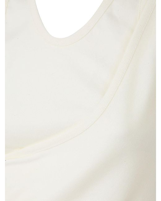 Low Classic White Asymmetric Ruched Tank Top