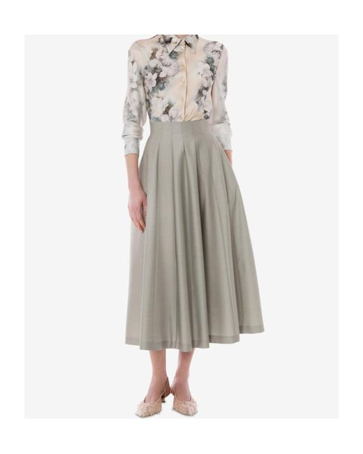 Alberta Ferretti Gray Pleated Midi Skirt