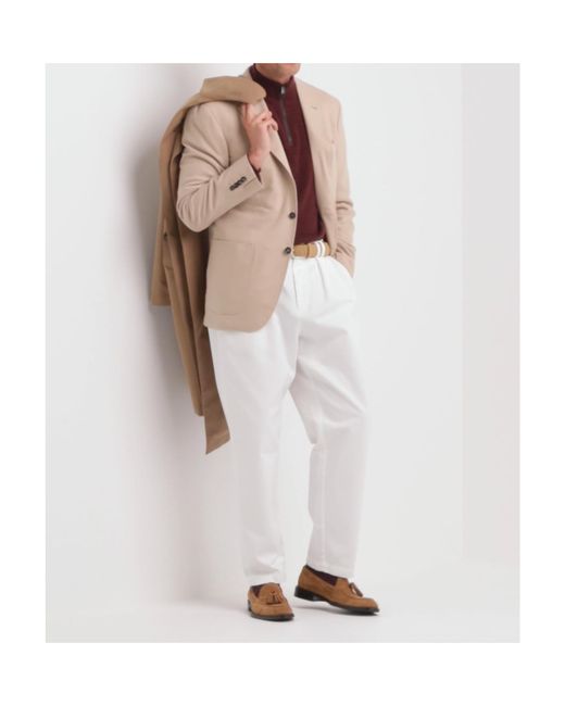 Canali White Pleated Straight-Leg Trousers for men