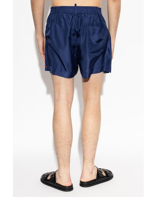 DSquared² Blue Logo Silk Shorts for men