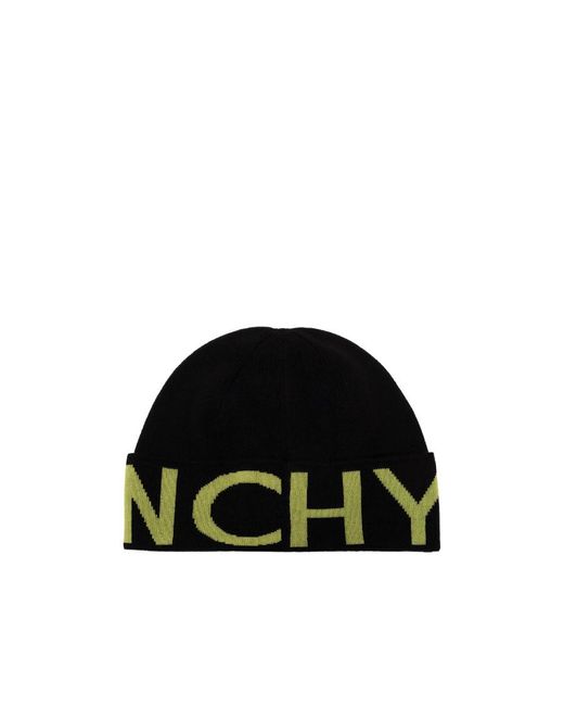 Givenchy Black Logo Intarsia-Knit Wool Beanie for men