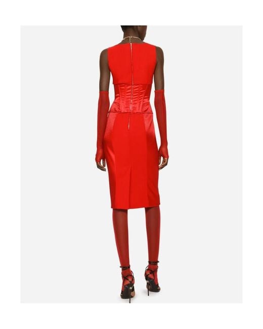 Dolce & Gabbana Red Corset-detail Midi Dress