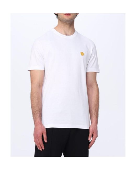 Versace White Logo-Embroidered Crewneck T-Shirt for men
