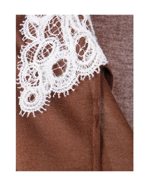 Fabiana Filippi Brown Lace-Trimmed Knit Top