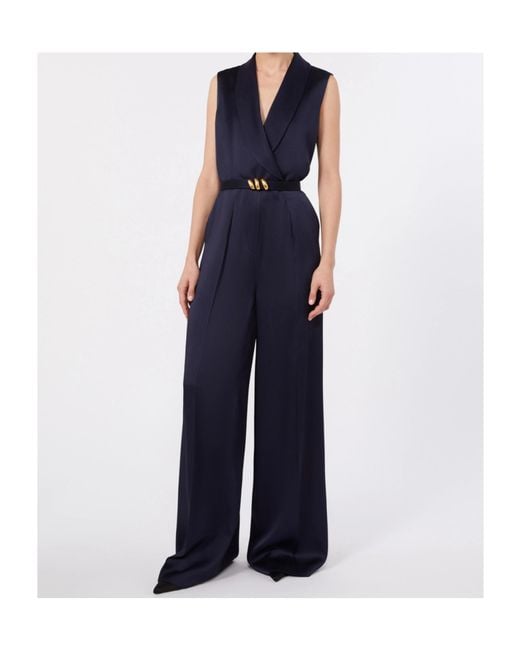 Max Mara Blue Envers Satin Tuxedo Jumpsuit
