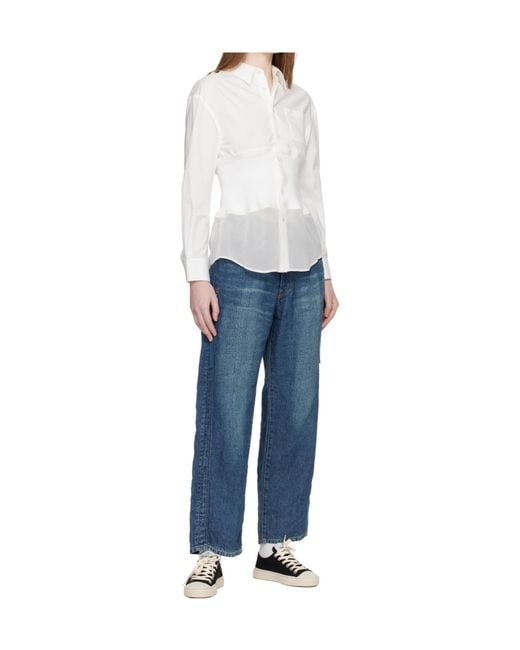 Undercover White Knitted Patchwork Long-Sleeved Shirt