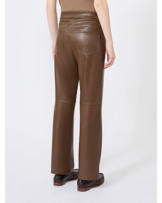 Max Mara Brown Straight-Leg Leather-Effect Trousers