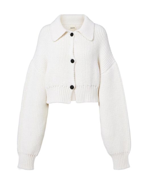 Khaite White Pome Ribbed-Knit Cashmere Cardigan