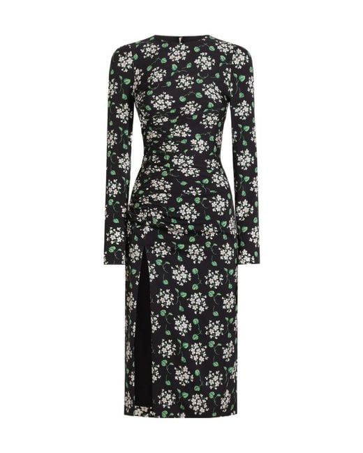 Dolce & Gabbana Black Ruched Floral Midi Dress