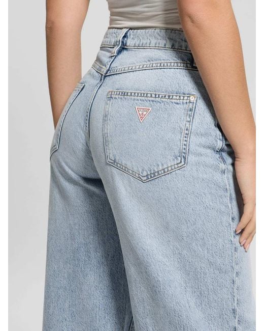 Guess Blue Logo-Appliqué Wide-Leg Jeans