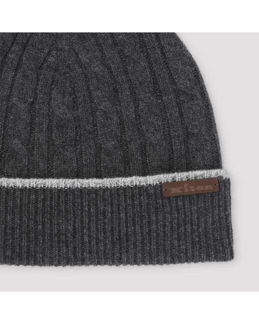Kiton Black Knitted Brimless Hat for men