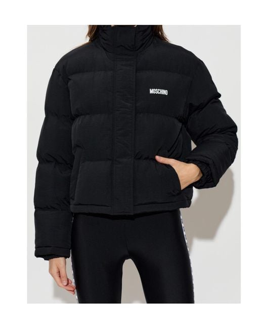 Moschino Blue Logo Stand Collar Puffer Jacket