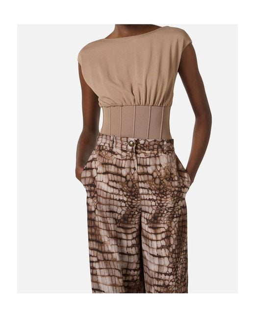 Elisabetta Franchi Brown Crewneck Knit Bodysuit