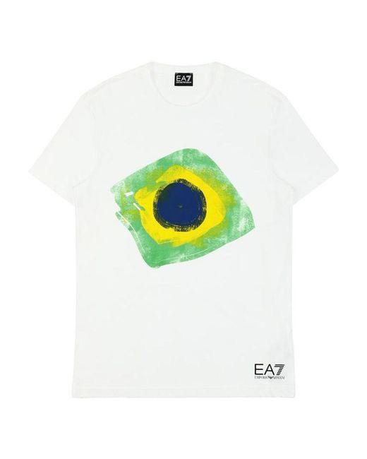 EA7 White Logo Round Neck T-Shirt for men