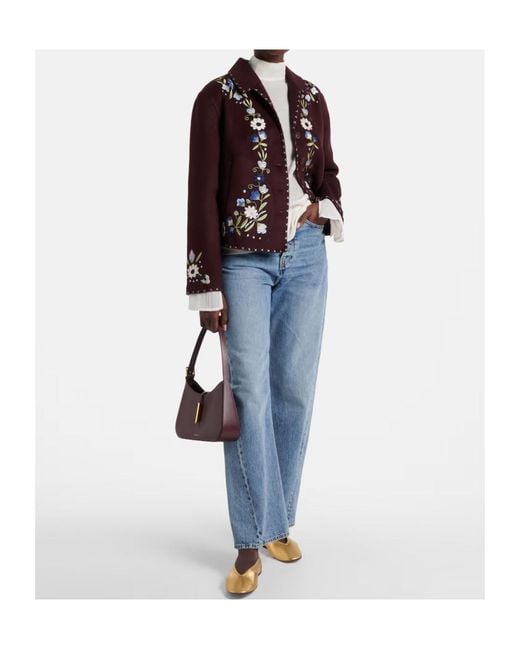 Rixo Purple Embroidered Single-Breasted Casual Jacket