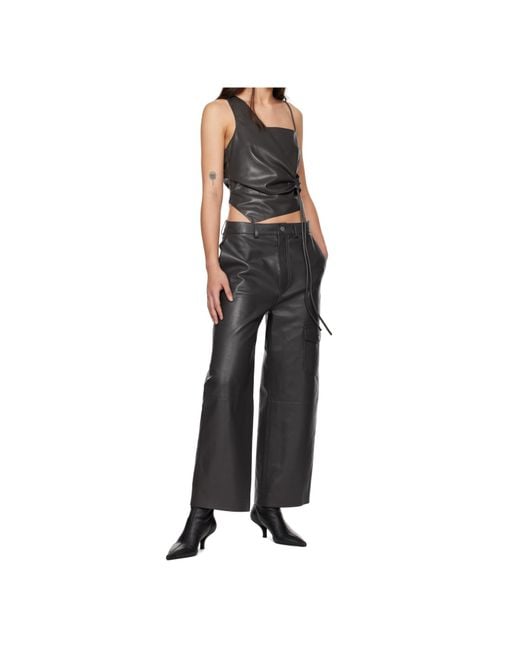 Nanushka Gray Cargo-Pocket Leather Trousers