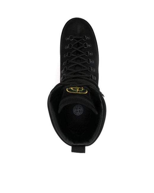 Stone Island Black Leather Ankle Boots for men