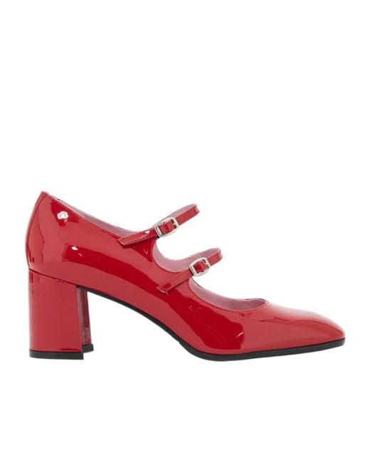 CAREL PARIS Red Carel Alice Mary Jane Block Heel Pumps