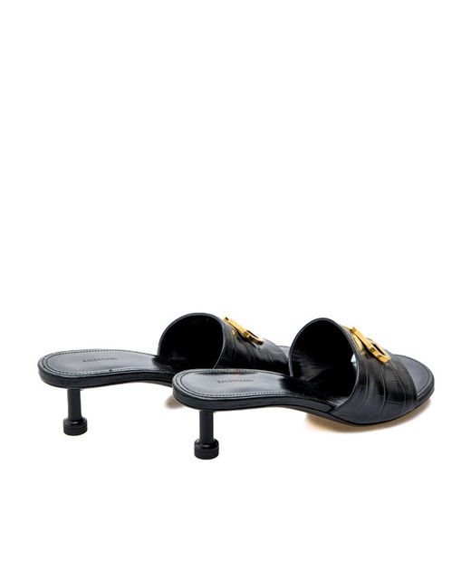 Balenciaga Black Bb Plaque Embossed Mules