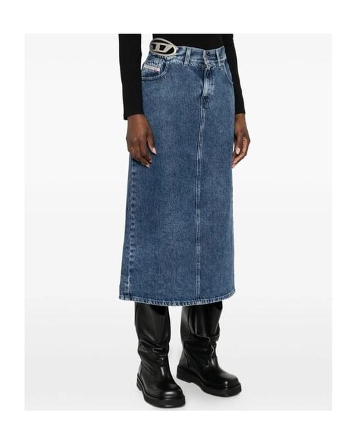 DIESEL Blue De-Skye-S1 Denim Midi Skirt