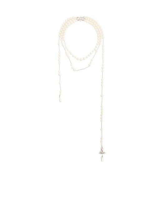 Vivienne Westwood White Pearl-Embellished Wraparound Necklace