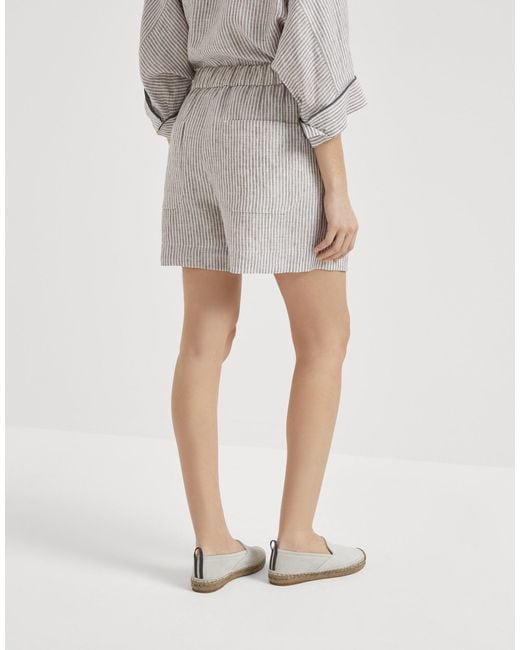 Brunello Cucinelli Gray Striped Shorts