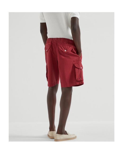 Brunello Cucinelli Red Cargo-Pockets Shorts for men