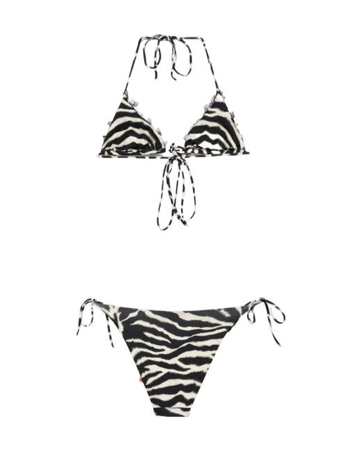 Ermanno Scervino White Zebra Printed Lace Trim Bikini