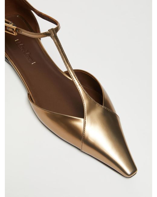 Max Mara Brown Laminated Leather Ballet Flats