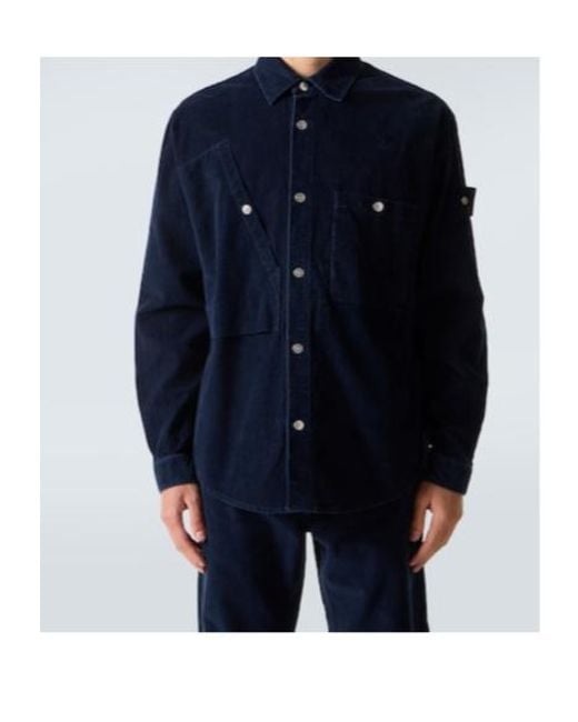 Stone Island Blue Compass Cotton-Blend Corduroy Overshirt for men