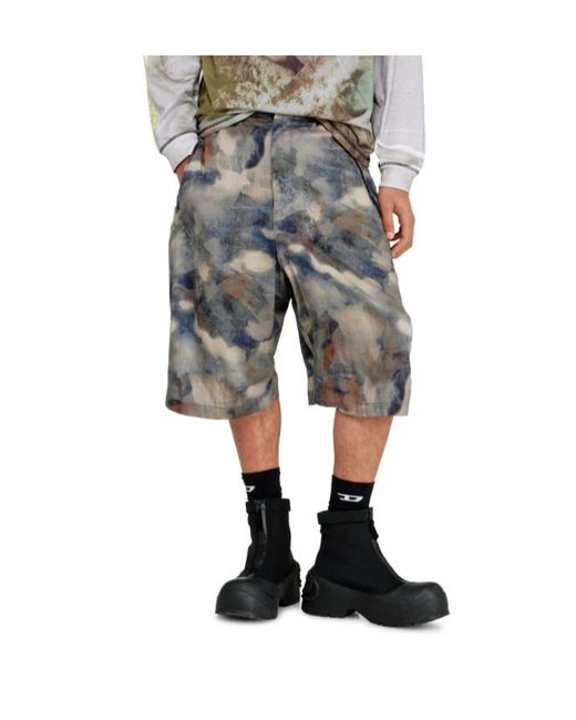 DIESEL Gray Camouflage-Print Bermuda Shorts for men