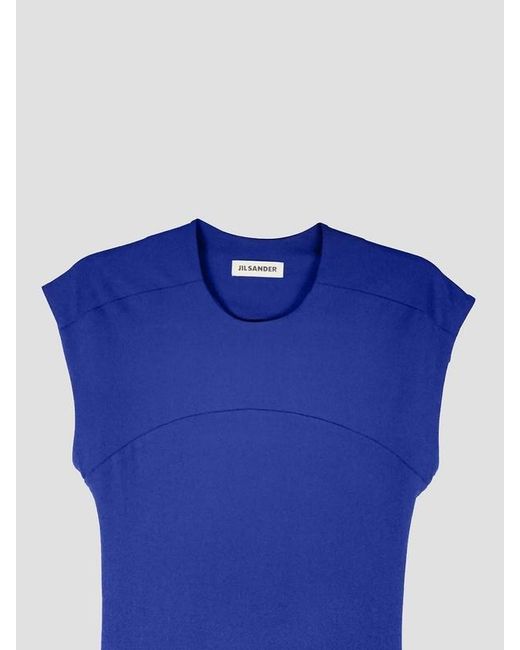 Jil Sander Blue Cap Sleeve Fitted Dress