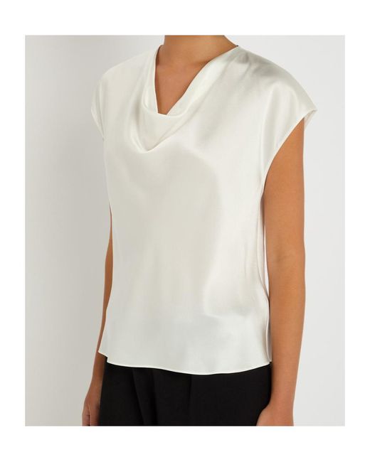 Vince White Drape-Neck Top