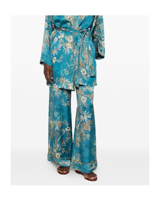 Forte_forte Blue Floral-Print Silk Palazzo Pants