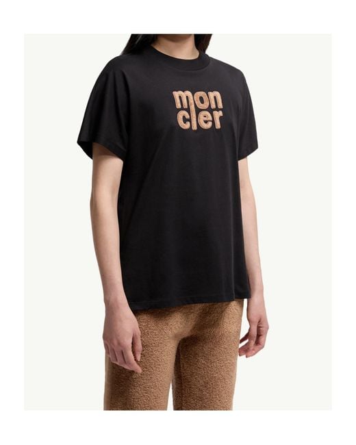 Moncler Black Logo Embroidered Crewneck T-Shirt