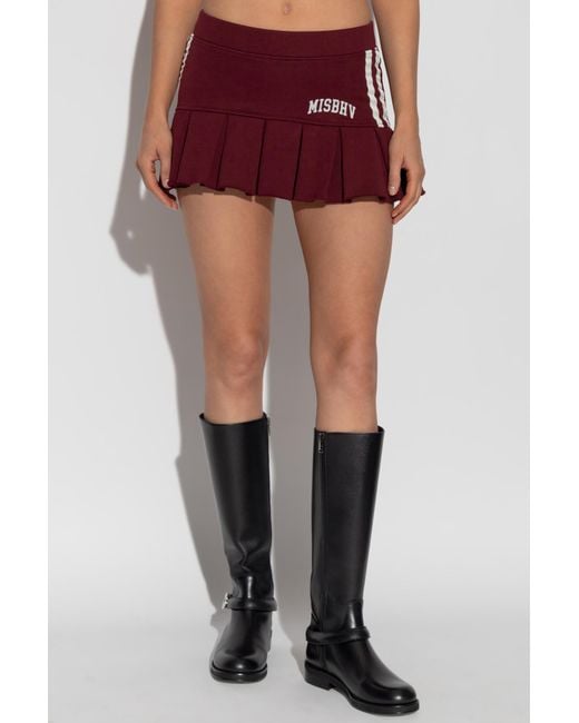 M I S B H V Red Pleated Stripe Mini Skirt