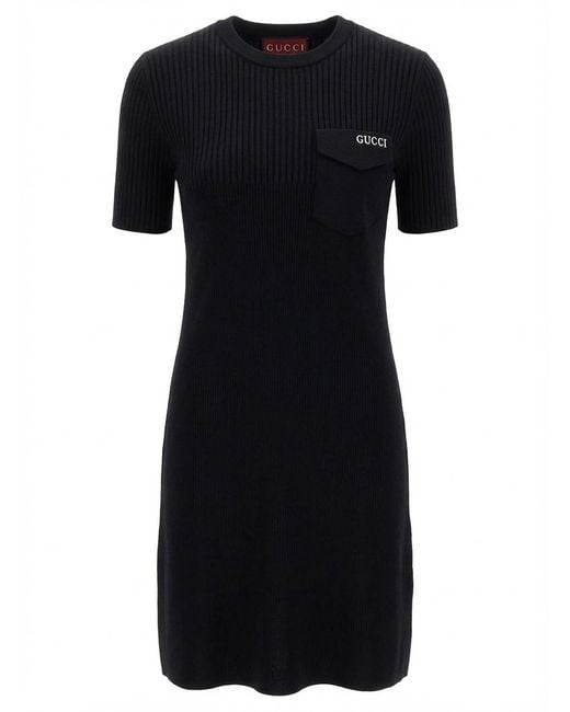 Gucci Black Logo Intarsia Short-Sleeve Dress