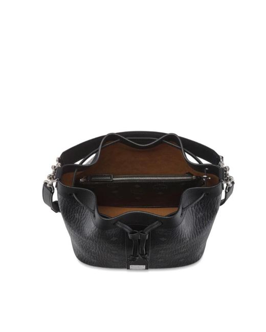 MCM Black Dessau Visetos Medium Bucket Bag