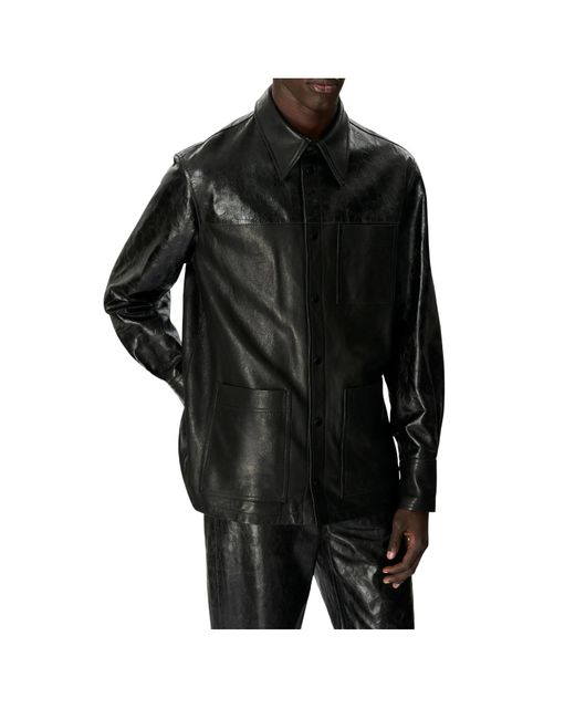 MARINE SERRE Black Glossy Moon Leather Shirt for men