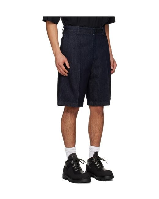 Jil Sander Blue Pleat Detailed Shorts for men