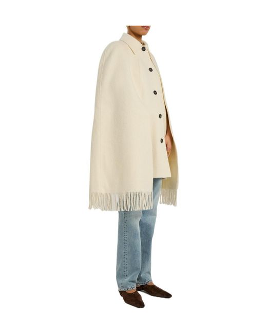 Totême  White Fringed Wool-Blend Cape Coat